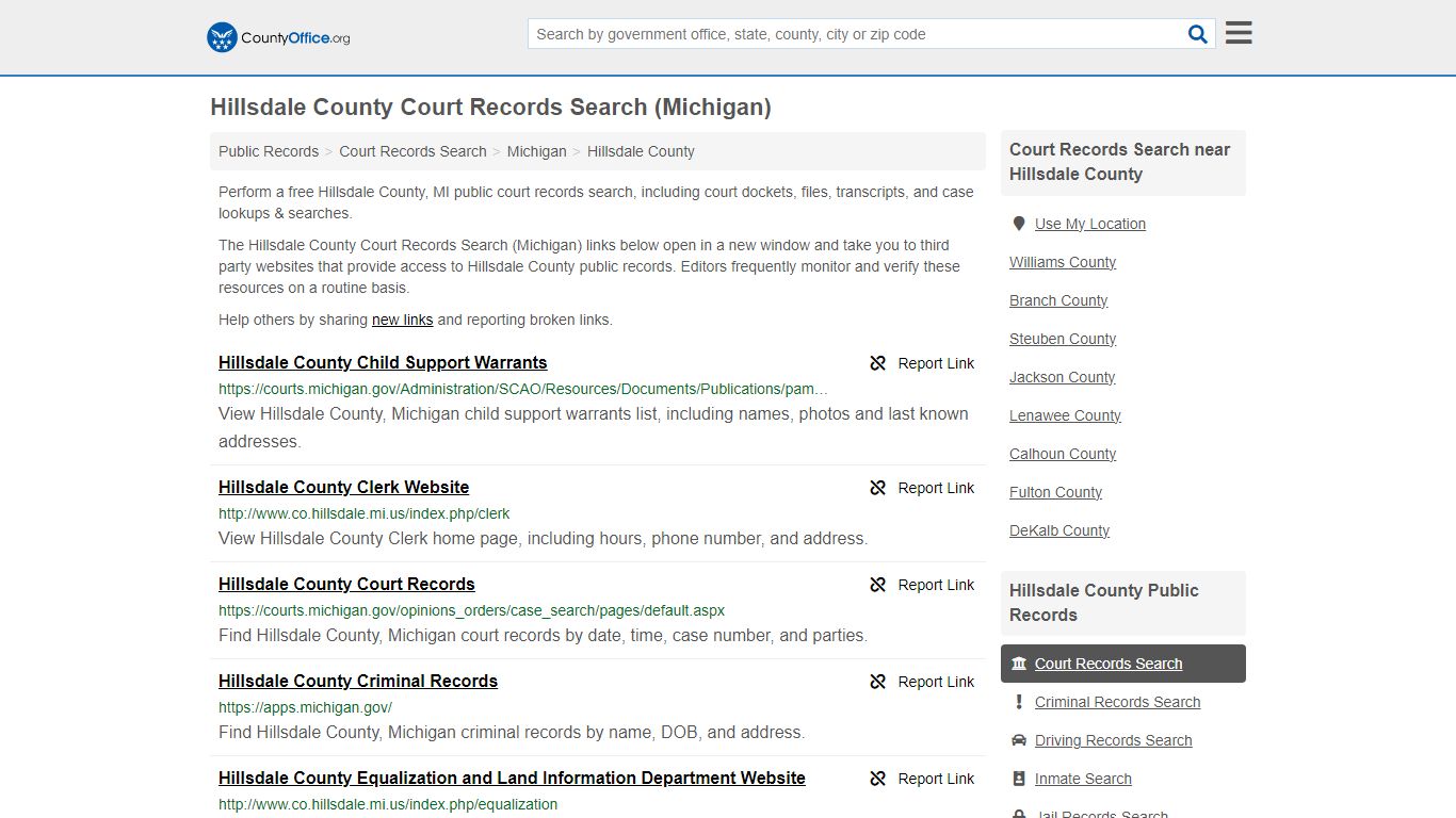 Hillsdale County Court Records Search (Michigan) - County Office