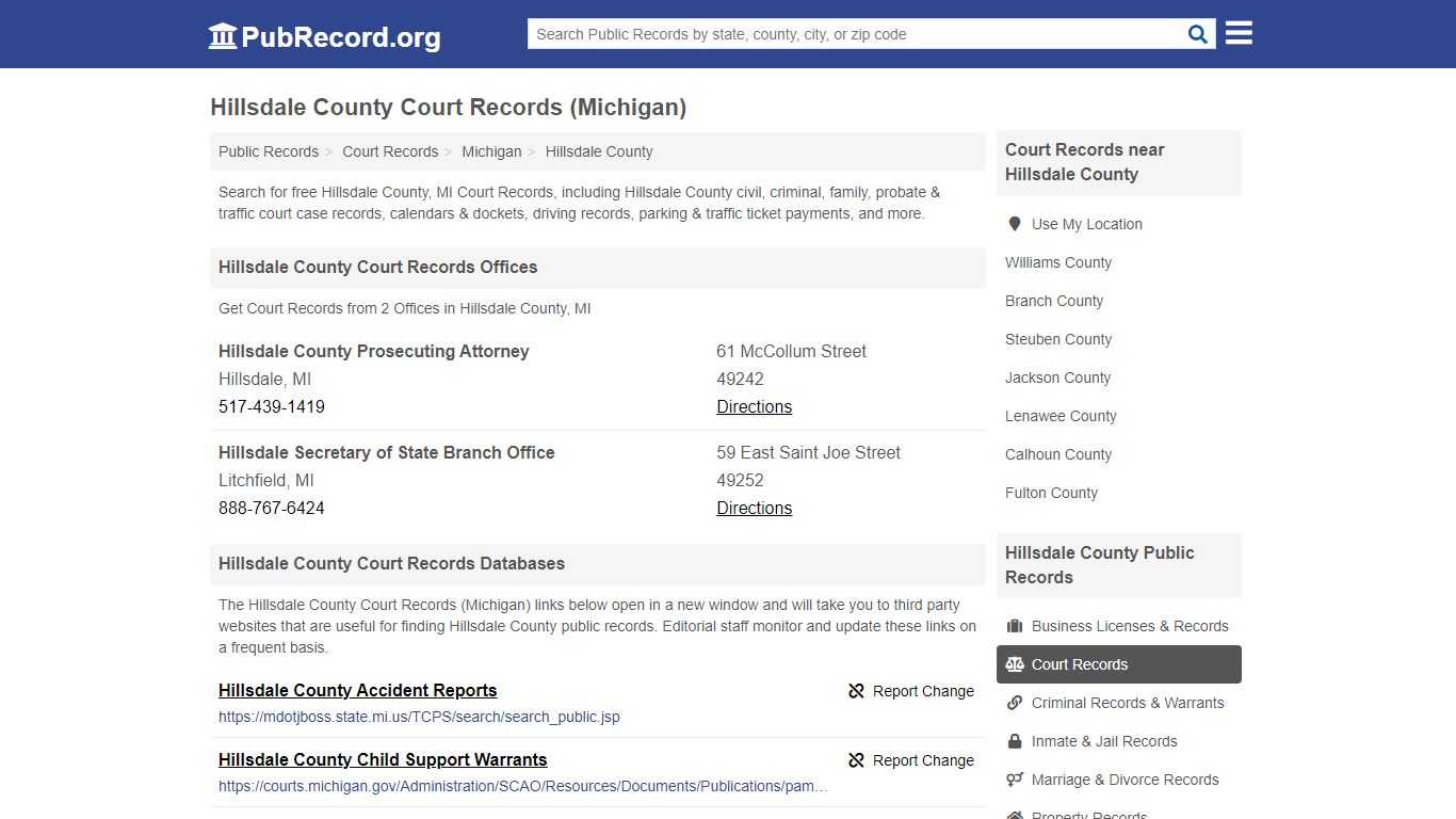 Hillsdale County Court Records (Michigan) - PubRecord.org